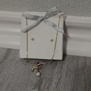 NWT Gold-Toned Chain w/ Dove Charm & Matching Earrings, 16.5"